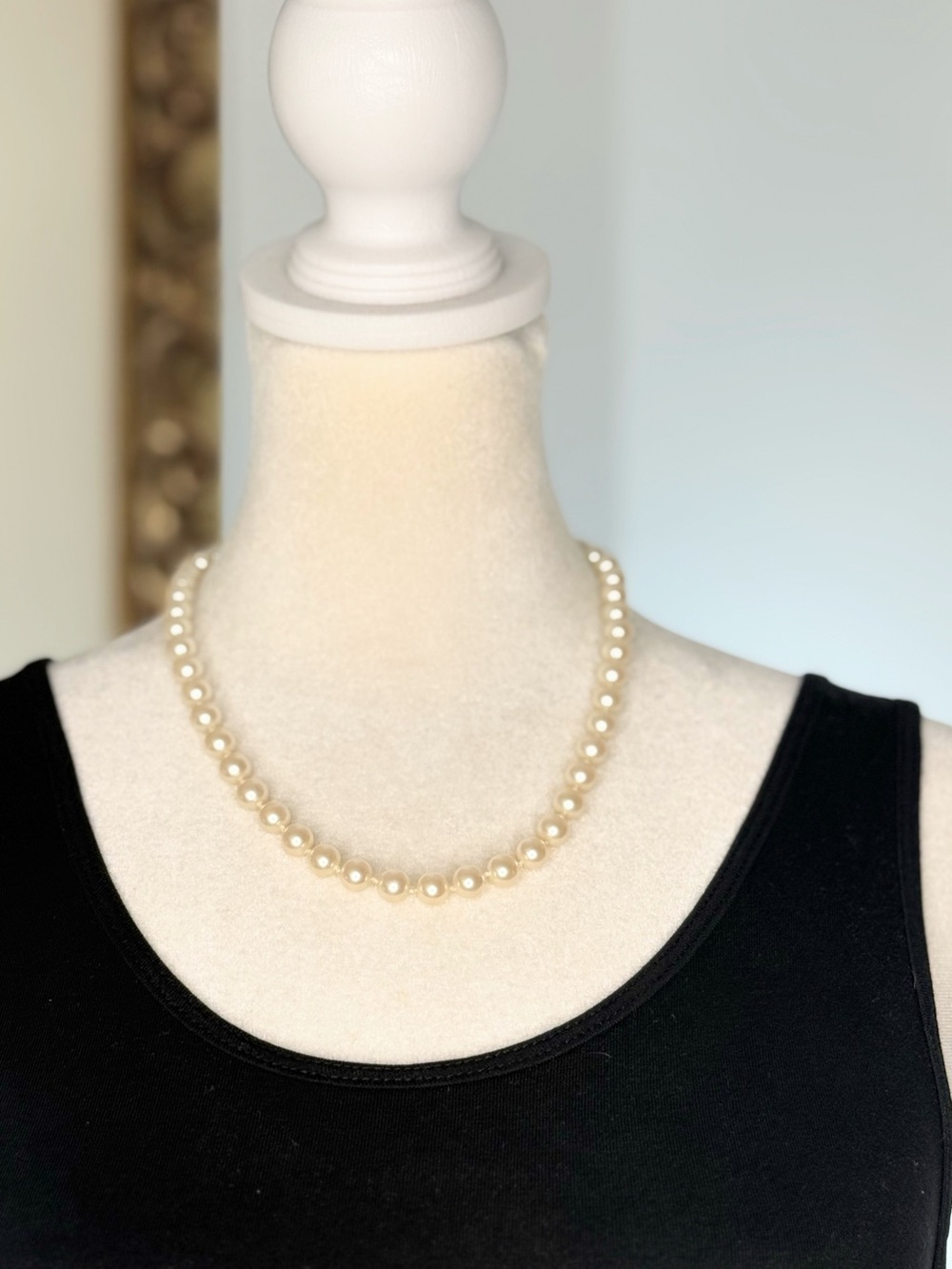 Talbots Faux Pearl Necklace 19” Cream Beaded Gold Tone Box Clasp Classic